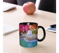 EMCLKS Tazze colazione,Durevole,Tazze Caffe e The 330ml,Idee Regalo Regali Natale,Mug per Lavastoviglie e Microonde,Decorazione a cascata, foresta pluviale in Vietnam Laos con alberi rosa e arancioni