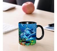 EMCLKS Tazze colazione,Durevole,Tazze Caffe e The 330ml,Idee Regalo Regali Natale,Mug per Lavastoviglie e Microonde,Vita marina, delfino delle profondità marine tra i coralli