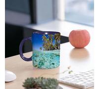 EMCLKS Tazze colazione,Durevole,Tazze Caffe e The 330ml,Idee Regalo Regali Natale,Mug per Lavastoviglie e Microonde,Scene costiere e terrestri, banchi di pesci tropicali, rinfrescante stile vacanzier