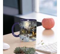 EMCLKS Tazze colazione,Durevole,Tazze Caffe e The 330ml,Idee Regalo Regali Natale,Mug per Lavastoviglie e Microonde,Scena di campagna, paesaggio invernale di una città occidentale di notte nel nuovo