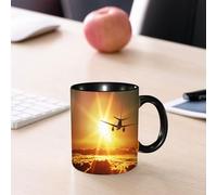 EMCLKS Tazze colazione,Durevole,Tazze Caffe e The 330ml,Idee Regalo Regali Natale,Mug per Lavastoviglie e Microonde,Paesaggio, aereo, jet widebody che vola in aria, sole nascente con nuvole