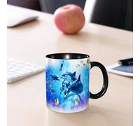 EMCLKS Tazze colazione,Durevole,Tazze Caffe e The 330ml,Idee Regalo Regali Natale,Mug per Lavastoviglie e Microonde,Fauna selvatica sottomarina delfino pesce tropicale corallo glitter vescica fantasi