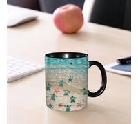 EMCLKS Tazze colazione,Durevole,Tazze Caffe e The 330ml,Idee Regalo Regali Natale,Mug per Lavastoviglie e Microonde,Spiaggia di tartarughe di legno con scena costiera, vela in riva al mare con tartar