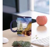 EMCLKS Tazze colazione,Durevole,Tazze Caffe e The 330ml,Idee Regalo Regali Natale,Mug per Lavastoviglie e Microonde,Paesaggio urbano europeo, cattedrale illuminata di Colonia, Ponte Vecchio e Reno al