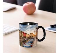 EMCLKS Tazze colazione,Durevole,Tazze Caffe e The 330ml,Idee Regalo Regali Natale,Mug per Lavastoviglie e Microonde,La splendida scena della città in stile europeo sul lago al tramonto