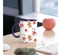 EMCLKS Tazze colazione,Durevole,Tazze Caffe e The 330ml,Idee Regalo Regali Natale,Mug per Lavastoviglie e Microonde,Omino di pan di, bastoncino di zucchero con papillon, figure a forma di stella ros