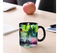 EMCLKS Tazze colazione,Durevole,Tazze Caffe e The 330ml,Idee Regalo Regali Natale,Mug per Lavastoviglie e Microonde,giardino zen con pietre nere e ninfee rosa
