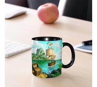 EMCLKS Tazze colazione,Durevole,Tazze Caffe e The 330ml,Idee Regalo Regali Natale,Mug per Lavastoviglie e Microonde,Pirata, mare esotico con forziere pieno d'oro Vecchia nave Tropic Nature Wealth
