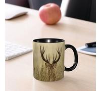 EMCLKS Tazze colazione,Durevole,Tazze Caffe e The 330ml,Idee Regalo Regali Natale,Mug per Lavastoviglie e Microonde,maestoso palco di corna ambiente di prateria Sina, fotografia di due corna, immagin