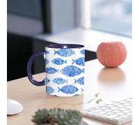 EMCLKS Tazze colazione,Durevole,Tazze Caffe e The 330ml,Idee Regalo Regali Natale,Mug per Lavastoviglie e Microonde,Figure di pesci con antico mosaico ottomano decorato, opera d'arte marina disegnata