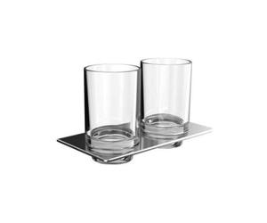 Emco Art 162500100 - Portaspazzolini Doppio in Vetro Trasparente con Supporto Cromato, Dimensioni 194x101 mm, Bicchiere Porta spazzolini, Bicchiere Normale