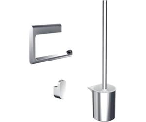 Emco Flow, set per WC cromato, composto da porta carta, set di spazzole e ganci, cromato