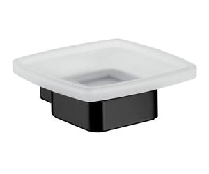 EMCO Loft Portasapone da parete moderno portasapone in alluminio e cristallo di alta qualità per lavabo e doccia, nero opaco e satinato