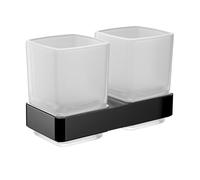 Emco Loft - Portaspazzolino doppio con 2 bicchieri da parete, elegante portaspazzolino in alluminio e cristallo di alta qualità, nero opaco e satinato, 18 cm