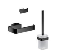 Emco Loft Set per WC, set di spazzole, portacarte, gancio doppio, nero, 059813300