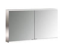 Armadio a specchio illuminato Emco prime 2 Facelift, 1200 mm, 2 ante, con pareti laterali a specchio, modello a parete, 9497, Colorazione: alluminio/bianco