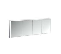 Armadio a specchio illuminato Emco prime Facelift, 1800 mm, 4 ante, con pareti laterali a specchio, modello a parete, 9497, Colorazione: alluminio/bianco