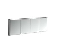 Armadio a specchio illuminato Emco prime Facelift, 1800 mm, 4 ante, con pareti laterali a specchio, modello a parete, 9497, Colorazione: nero/specchio