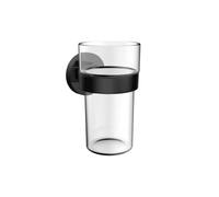 EMCO Round C - Bicchiere per sciacquone orale, bicchiere per WC e bicchiere per spazzolino da denti da incollare o avvitare, montaggio a parete, nero