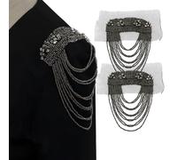 Emdom, applique per spalline con frange e perline, ideale per giacche, 2 pezzi