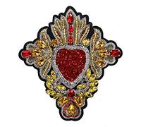 EMDOMO Ricamo Perline Strass Cuore Patch Cucire su Paillettes Badge per Abbigliamento Applique Artigianato 2 Pezzi