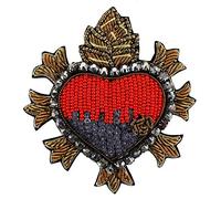 EMDOMO Toppa a forma di cuore in seta indiana, ricamata, con paillettes, motivo diamante, vintage, accessori da cucito per vestiti, 1 pezzo