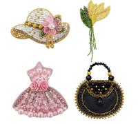 EMDOMO Toppa con perline fatte a mano, da cucire, per cappelli, gigli, borse, strass, per vestiti, giacche, borse, decorazioni fai da te (mix B, 4 pezzi)