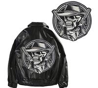 EMDOMO Toppa ricamata grande a forma di cranio per giacca posteriore, moto, punk, rider, adesivo termoadesivo, 1 pezzo