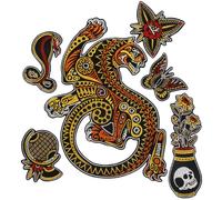 EMDOMO Toppa ricamata tradizionale, motivo leopardato, serpente, teschio, termoadesiva, per abbigliamento vintage, streetwear, giacche, zaini, fai da te (D 1 set)