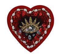 EMDOMO Toppe con perline a forma di occhi malvagi, a forma di cuore, con strass, da cucire, per abbigliamento fatto a mano, 2 pezzi (B)