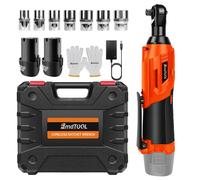 EMDTOOL Chiave a cricchetto elettrica ad angolo retto a batteria 3/8 Coppia 200N m Lampada da lavoro a LED 7 prese Set 2 batterie incluse