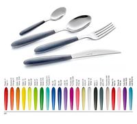 EME Posateria Made In Italy - Servizio 24 Posate Tavola Vero 6 Persone Acciaio 18/C Moderne Colorate, Colore Manico: Arancio Trasparente 21