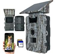 EMEBAY Telecamera da Caccia Solare con Scheda SD 64GB, 4K 60MP WiFi Telecamera da Caccia con Batteria Ricaricabile 5200mAh, Fototrappola a Visione Notturna Infrarossa, Rilevamento Movimento, IP66