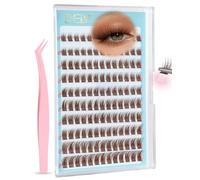 EMEDA 14mm Ciglia Autoadesive Marroni con Pinzetta, Ciuffetti Preincollati Senza Colla - Kit Extension Ciglia per Look Naturale D-Curl e Volume, Nastro Trasparente, Facili da Applicare (YLB009-14mm)