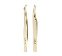 EMEDA 2 pcs pinzette per estensioni delle ciglia, Pinzette professionali Golden Precision per extension ciglia individuali, Pinzette per ciglia volume 3D 6D faux lash tweezers