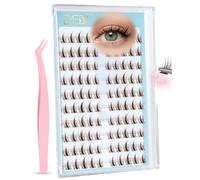 EMEDA Ciglia Autoadesive Marroni Manga con Pinzetta, Ciuffetti Preincollati Senza Colla - Kit Extension Ciglia per Naturale D-Curl e Volume, Nastro Trasparente 8-14mm, Facili da Applicare (NMF-mix)