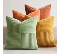 EMEMA - Set di 4 fodere per cuscino in velluto a costine, fodere per cuscino patchwork, 45 x 45 cm, fodere decorative per divano, fodere decorative in velluto per divano, poltrona, casa, camera da