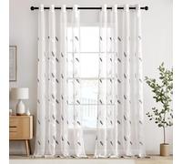 EMEMA Tenda in Voile per Soggiorno con Occhielli, Motivo di Foglie Trasparenti, Bellissimo Ricamo, Set da 2, Moderne Tendaggi per Camera da Letto, Ogni Tenda H 260 x L 140 cm, Foglie Grigie