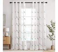 EMEMA Tenda in Voile per Soggiorno con Occhielli, Motivo di Foglie Trasparenti, Ricamo Elegante, Set da 2, Tendaggi Moderni per Camera da Letto, Dimensioni 260 x 140 cm, Foglie Blu