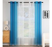 EMEMA Tende Voile Trasparenti Occhielli 2P Blu Scuro Tenda 175Ax140Lcm