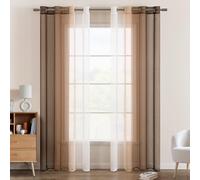 EMEMA Tende Voile Trasparenti Occhielli 2P Marrone Chiaro Tenda 200Ax140Lcm | Voile Trasparenti Occhielli Sfumato per Soggiorno Camera da Letto Bagno Cucina Camera da Bambino Tenda Finestra Balcone