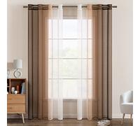 EMEMA Tende Voile Trasparenti Occhielli 2P Marrone Chiaro Tenda 260Ax140Lcm | Voile Trasparenti Occhielli Sfumato per Soggiorno Camera da Letto Bagno Cucina Camera da Bambino Tenda Finestra Balcone