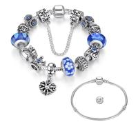EMEMcharm Bracciale Donna Charm Fiore Corona Set Regalo DIY + Catena Extra #110 (Blu Reale)