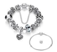 EMEMcharm Bracciale Donna Charm Fiore Corona Set Regalo DIY + Catena Extra #110 (Nero Vintage)