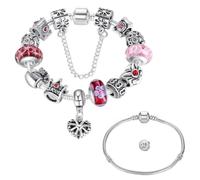EMEMcharm Bracciale Donna Charm Fiore Corona Set Regalo DIY + Catena Extra #110 (Rosa Ciliegio)