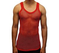 Ementu Canotta a rete da uomo premium in 100% cotone aderente con stringhe rossa