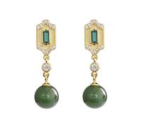 Emerald Stud Earrings 925 Inlaid Red Agate Pendant Gem Jasper Vintage Women's Earrings Drop Earrings Jasper