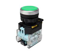 Emergency Stop Switch FXB38 22MM Push Button Switch On Off 1NO1NC Momentary Latching 10A 440V Flat Head Power Start Stop Buttons with Fixation(Green,Latching Self-Locked) Controls Switches