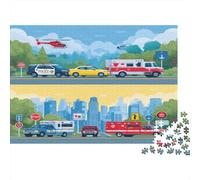 Emergency Vehicles-Cartoon Rescue Style Adult Puzzle for Decompression City Street with Emergency Vehicles Educational Game Challenge 1000 Piece 38x26cm/1000pcs