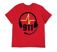 Emergency Worker - Maglietta sottile con linea gialla 911, design dispatcher per uomo, maglietta grafica di supporto, Stile rosso, 5XL